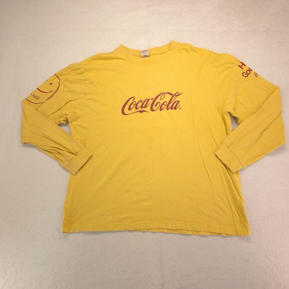Coca Cola Long Sleeve Crew Neck Casual Graphic T-Shirt Mens Size XL Yellow - Picture 2 of 9